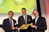 NZ New Zealand kiwifruit MP Simon Bridges, Zespri CEO Lain Jager, Prime Minister John Key