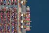 Top down view of generic container ship at port