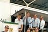 Nick Tapp, far left, and Roy Maynard, centre, with grower Richard Ash, and other St Nicholas Court Farms growers