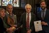 L-r: Tracy Russell and David Newman of Bucksum receive the Caroline Drummond Award from Drummond’s husband Philip Ward and social media influencer Farmer Tom (Martin)