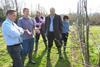 King (far left) observed the work being done at Sainsbury's orchards