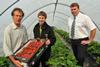 (l-r) Welsh strawberry grower Nick Bean Growfair brand manager Mark Oughtred, and Total Produce (Cardiff) development manager Nigel Price