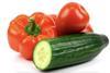 tomato cucumber pepper white background