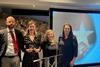 Rosie Begg accepting the Ribena Farm Stewardship Award. From left: Dan Woodhead, supply chain director at Suntory; Rosie Begg; Carol Robert, COO at Suntory GB&I; Harriet Prosser, agronomist at Suntory GB&I
