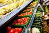 Fresh produce retail shelf close-up