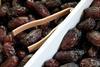 Generic Medjool dates in box close up