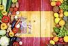 Mixed Spanish fruit and vegetables on flag