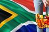 South Africa fresh produce basket in front of flag