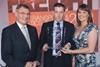 Andy Kane, centre, from Stena Line Freight, is pictured accepting Stena Lines Shipping Line of the Year award from Enda Connellan of award sponsor Dublin Port and TV personality Nuala McKeever