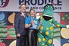 (l-r) Produce Business CEO and publisher Ken Whitacre, IFPA managing director A-NZ Belinda Wilson and Dorothy the Dinosaur from The Wiggles