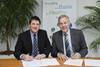 Gavin McNally, managing director of  Chingford Fruit and, right, Lykele van der Broek, chief operating officer of Bayer CropScience.
