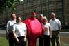 A tomato-shaped Nigel Bartle with TGA team (l-r) Chris Harvey, Laura Holt, Bernard Sparks, Julie Woolley and Gerry Hayman