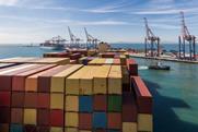 Container ship leaving the Port of Cape Town