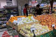 ID Indonesia Foodhall dragonfruit pear citrus retail display