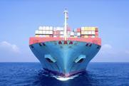 Maersk Ultra-large container ship front on Adobe Stock