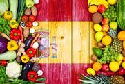 Fruits and vegetables on Spanish flag wood