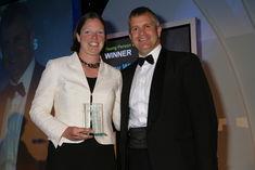 Guy Moreton director of MorePeople presents Lucy Wiggins of Herbfresh with the MorePeople Young Person of the Year award at Re:fresh 2009