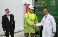 Chalcroft Construction’s Ed Getley (centre), hands over the new cold storage facility to Tony Moore and Chris Newenham from Wilkin & Sons