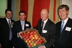 Left to right: Robert Mitchell, chairman, Concordia, Hugh Robertson MP for Faversham and Mid Kent, Jim Paice MP for Cambridgeshire South East, and Adrian Barlow, chief executive English Apples & Pears, at the meeting, at Portcullis House, Westminster