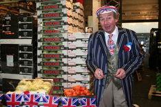 Stan in patriotic colours on the Bevington Salads stand in Nine Elms