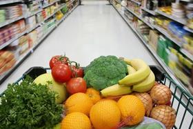 Healthy trolley fruit and vegetables supermarket