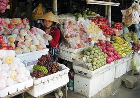 VN Vietnam fruit market stall Ben Tre Mekong Delta