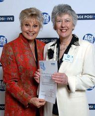 Age Positive Awards compere Angela Rippon presents the award to Beacon Foods director Rae Jones
