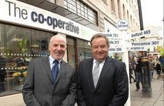 Peter Marks (left) with Tim Hurrell, ceo The Co-operative Food outside the store on The Strand