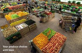 US Whole Foods produce choices with bees