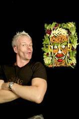 Mark Speight and his self-portrait made out of salad