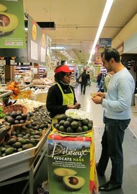 Peruvian avocado sampling at Casino store in France