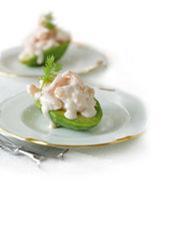 The avocado halves are part of a prawn cocktail kit