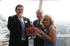The Summerfruit Company's Steve Maxwell and Ian Waller and Redevas Irene Geoghegan reach lofty heights on the London Eye