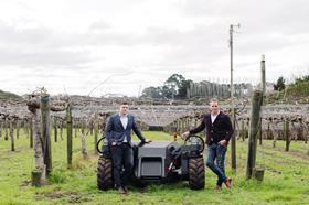 Dr Alistair Scarfe, CTO and Co-Founder (L) and Steve Saunders, Chairman and Co-Founder (R) with Robotics Plusâ€™ UGV (Unmanned Ground Vehicle)
