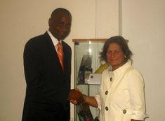 PM Roosevelt Skerrit and Harriet Lamb of the Fairtrade Foundation