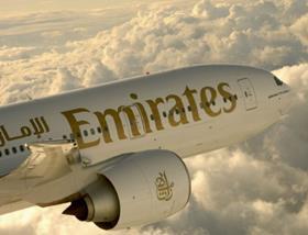 Emirates plane in flight