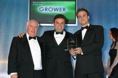 Tony Reynolds, centre, with dad Dave, left, accepting the Re:fresh Food Service Supplier of the Year award last month