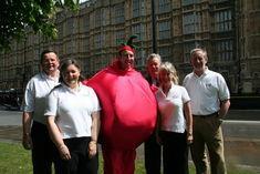 A tomato-shaped Nigel Bartle with TGA team (l-r) Chris Harvey, Laura Holt, Bernard Sparks, Julie Woolley and Gerry Hayman