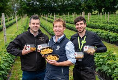 L-r: Scotty Brand's Andrew Young, grower Geoff Bruce, and Asda's Jon Smeaton