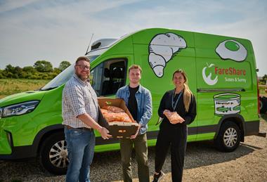 Steve Brown and Kim Barfoot-Brace of Barfoots (left and right) with George Shaw of FareShare Sussex (centre)