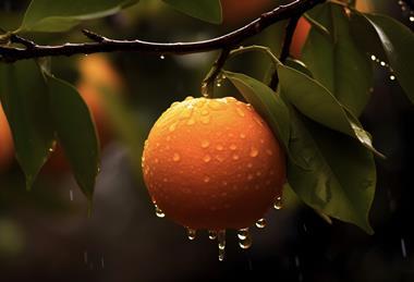 Orange on tree in rainstorm Adobe Stock