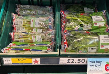 Cobrey Farms' first box of Tenderstem sat alongside its very own asparagus in Tesco's Ledbury store
