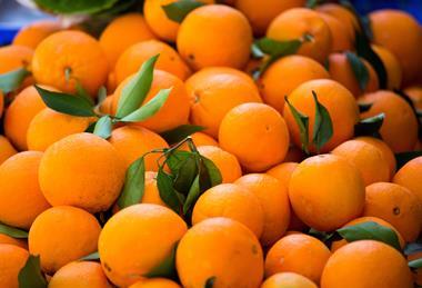 Ripe oranges in box Adobe Stock