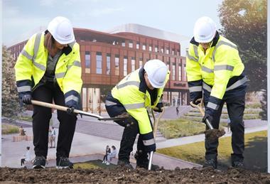 Syngenta head of global crop protection, Camilla Corsi; farming minister Angela Eagle and Syngenta UK president Mike Hollands put spade to soil