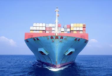 Maersk Ultra-large container ship front on Adobe Stock