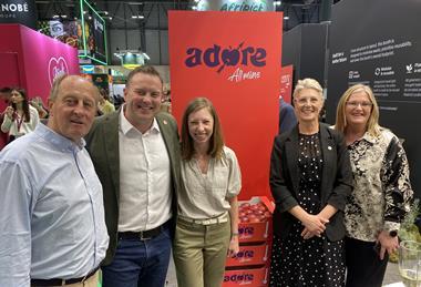 Morgan Rogers (second from left) and Kate James (centre) at the Adore launch at Fruit Attraction