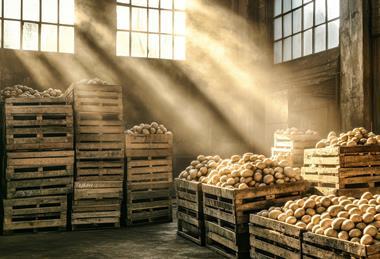 Generic potatoes in storage with light coming through Adobe Stock