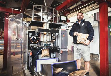 Riverford's Dave Gillon with the GIC VFFS machine