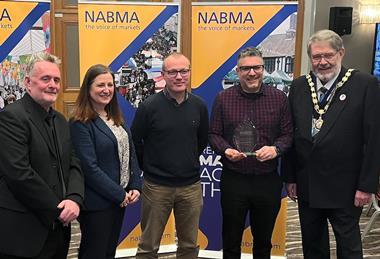 L-r Andy Pidgen from Market Place Europe, Julia Buckley MP, Tommy Leighton and Garin Auld from the NCGM-CGMA comms team, and NABMA president Chris Poulter