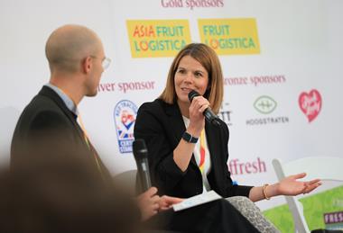 Hannah O'Reilly of Sainsbury's in conversation with FPJ editor Fred Searle at FOF26